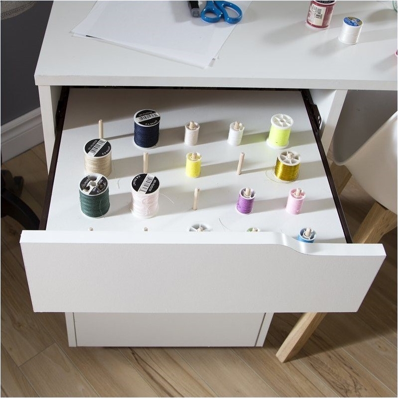Levan Home Sewing Craft Table on Wheels in Pure White