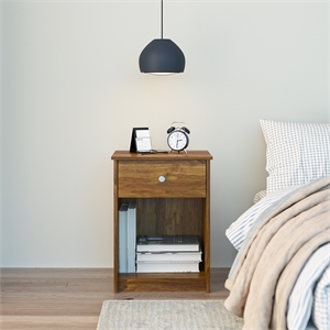 Levan Home Nightstand with Drawer in Brown Oak