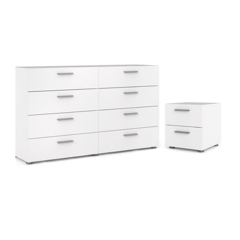Levan Home Engineered Wood White 2psc Double Dresser and Nightstand Bedroom Set