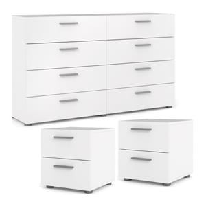 Levan Home 3 Piece Double Dresser and Nightstand Bedroom Set in White