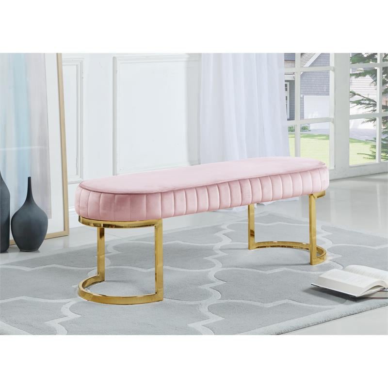 Meridian Furniture Lemar Contemporary Velvet Bench in Pink Cymax Business