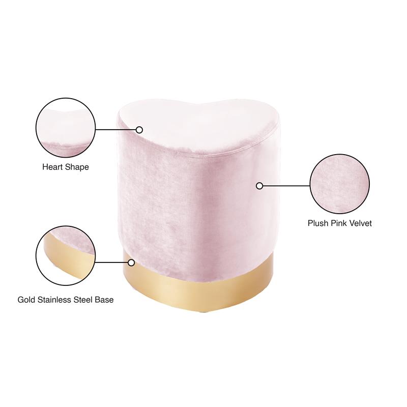 Meridian Furniture Heart Contemporary Velvet Ottoman/Stool in Pink