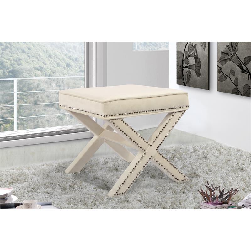 Meridian Furniture Nixon Contemporary Velvet Ottoman/Bench in Cream