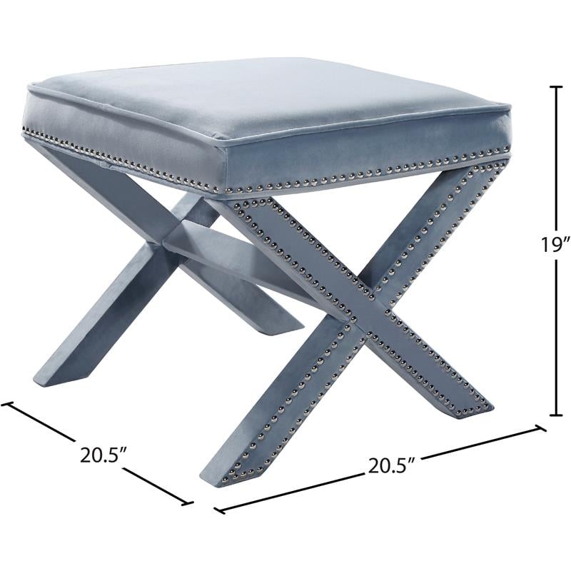 Meridian Furniture Nixon Contemporary Velvet Ottoman/Bench in Sky Blue