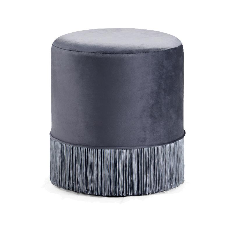 Meridian Furniture Teddy Contemporary Velvet Ottoman/Stool in Gray
