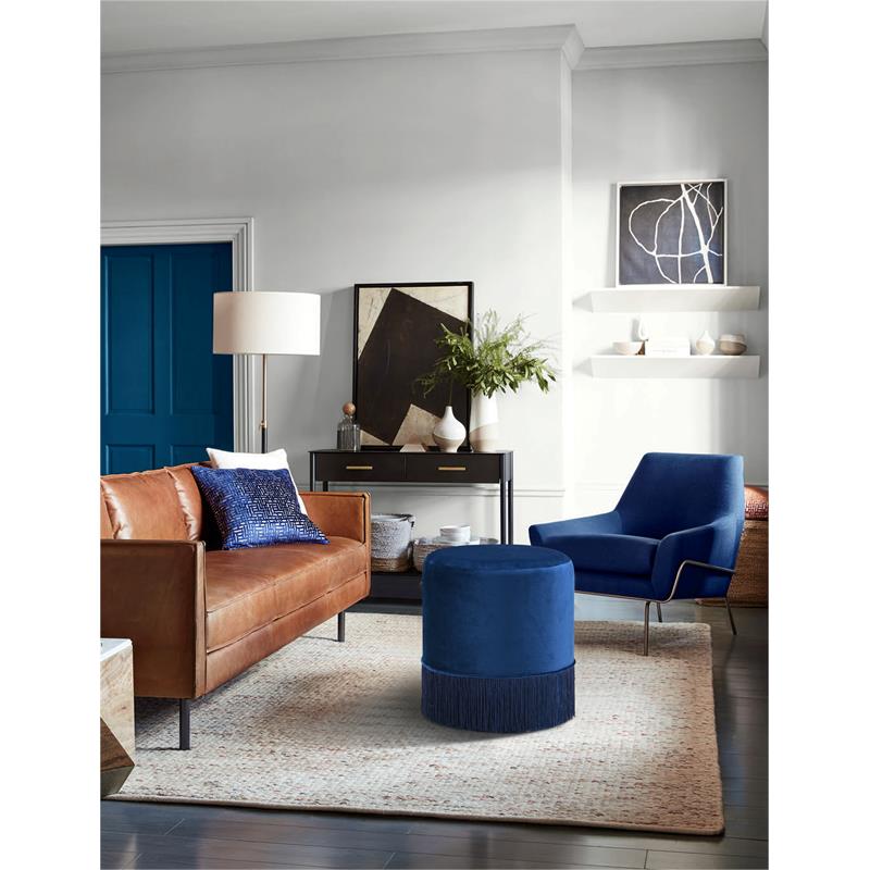 Meridian Furniture Teddy Contemporary Velvet Ottoman/Stool in Navy