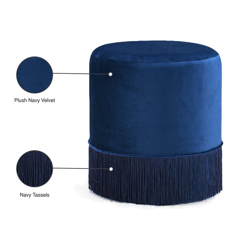 Meridian Furniture Teddy Contemporary Velvet Ottoman/Stool in Navy