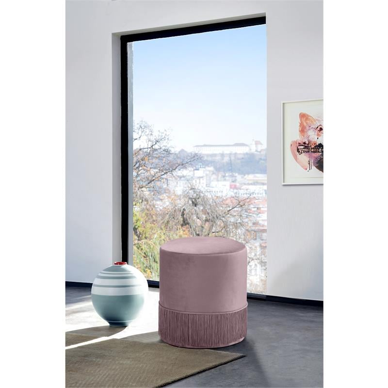 Meridian Furniture Teddy Contemporary Velvet Ottoman/Stool in Pink