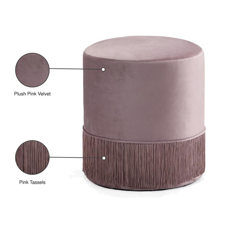 Meridian Furniture Teddy Contemporary Velvet Ottoman/Stool in Pink