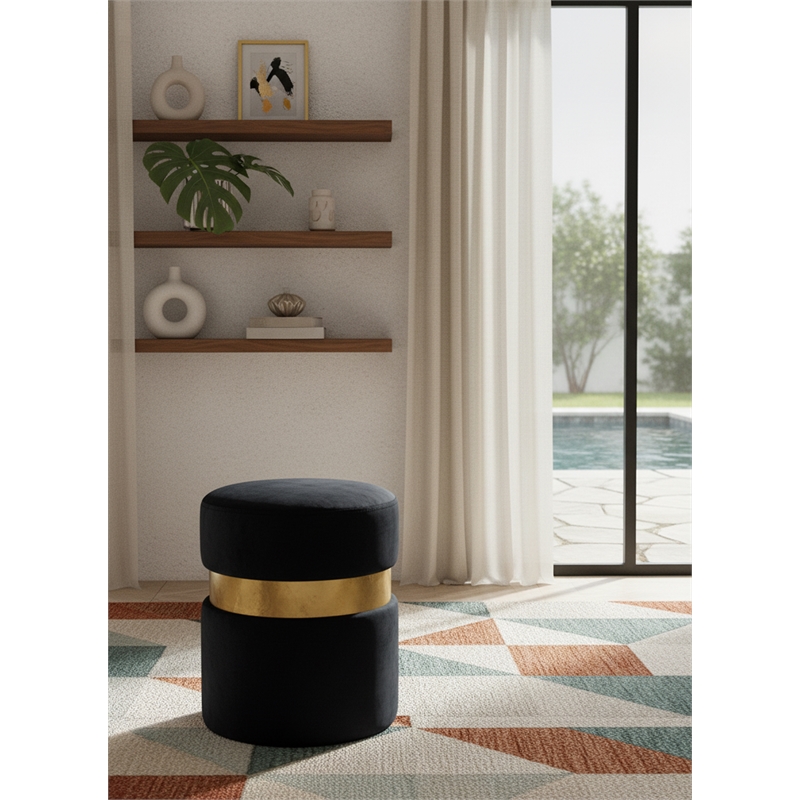 Meridian Furniture Hailey Contemporary Velvet Ottoman/Stool in Black