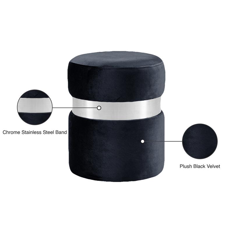 Meridian Furniture Hailey Velvet Ottoman | Stool - Chrome