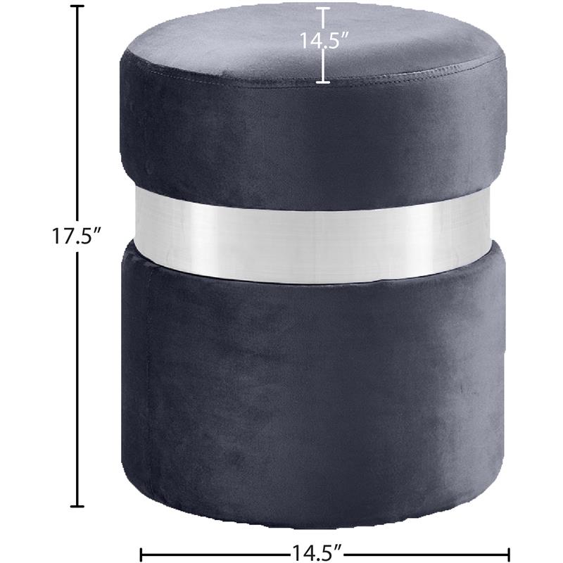 Meridian Furniture Hailey Contemporary Velvet Ottoman/Stool in Gray