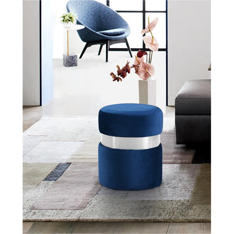 Meridian Furniture Hailey Contemporary Velvet Ottoman/Stool in Navy