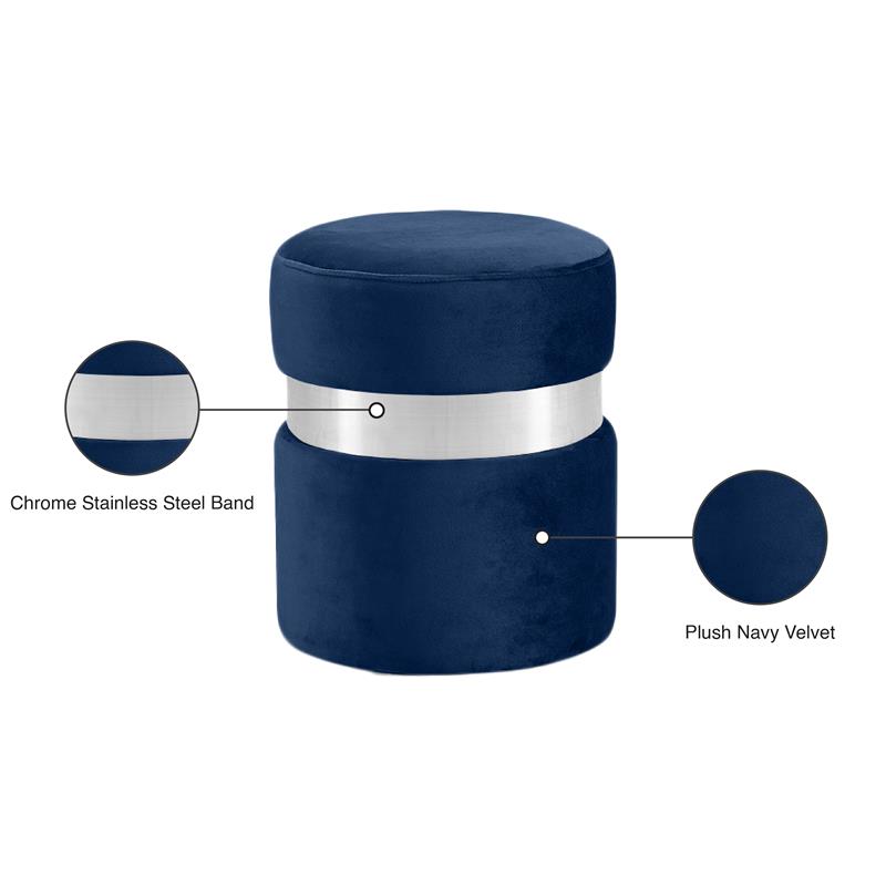 Meridian Furniture Hailey Velvet Ottoman | Stool - Chrome