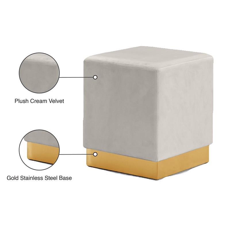 Meridian Furniture Jax Contemporary Velvet Ottoman/Stool in Cream