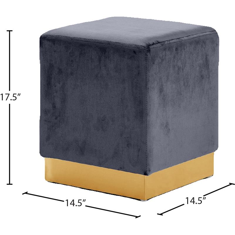 Meridian Furniture Jax Contemporary Velvet Ottoman/Stool in Gray