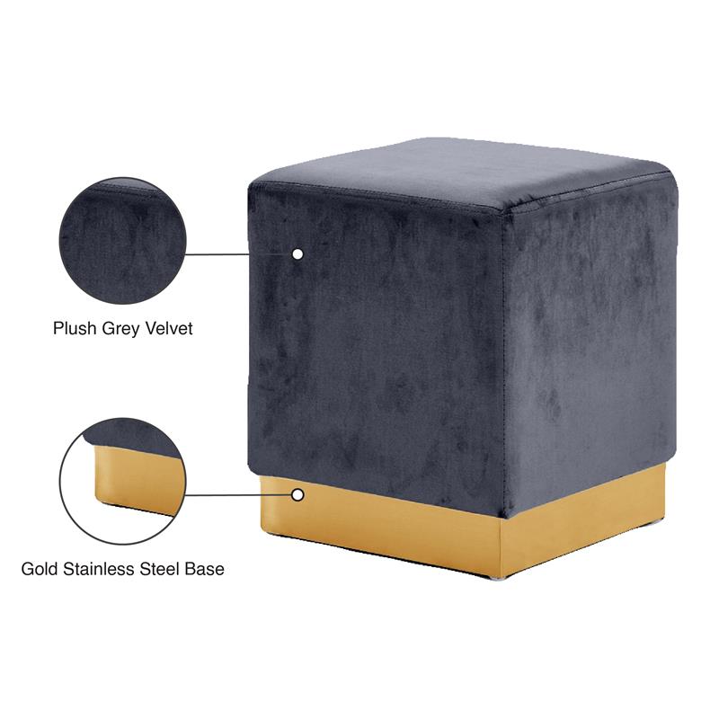 Meridian Furniture Jax Contemporary Velvet Ottoman/Stool in Gray