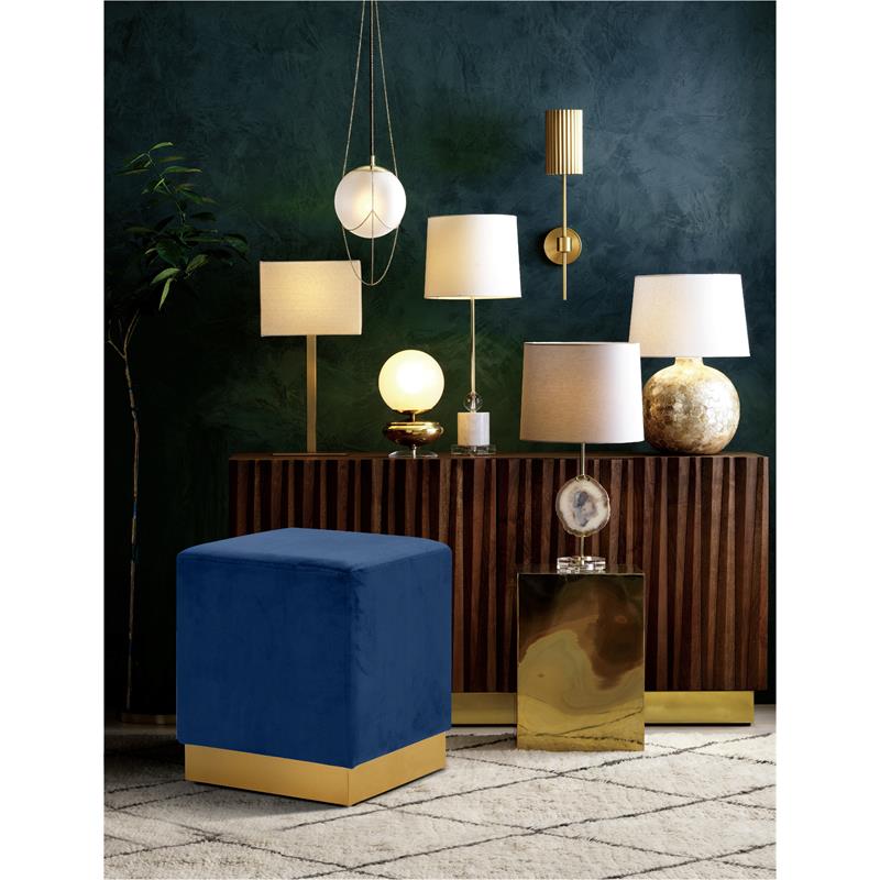 Meridian Furniture Jax Contemporary Velvet Ottoman/Stool in Navy