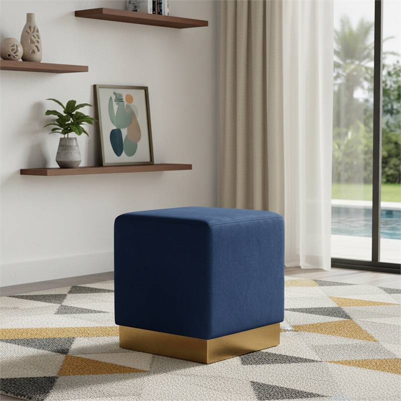 Meridian Furniture Jax Contemporary Velvet Ottoman/Stool in Navy