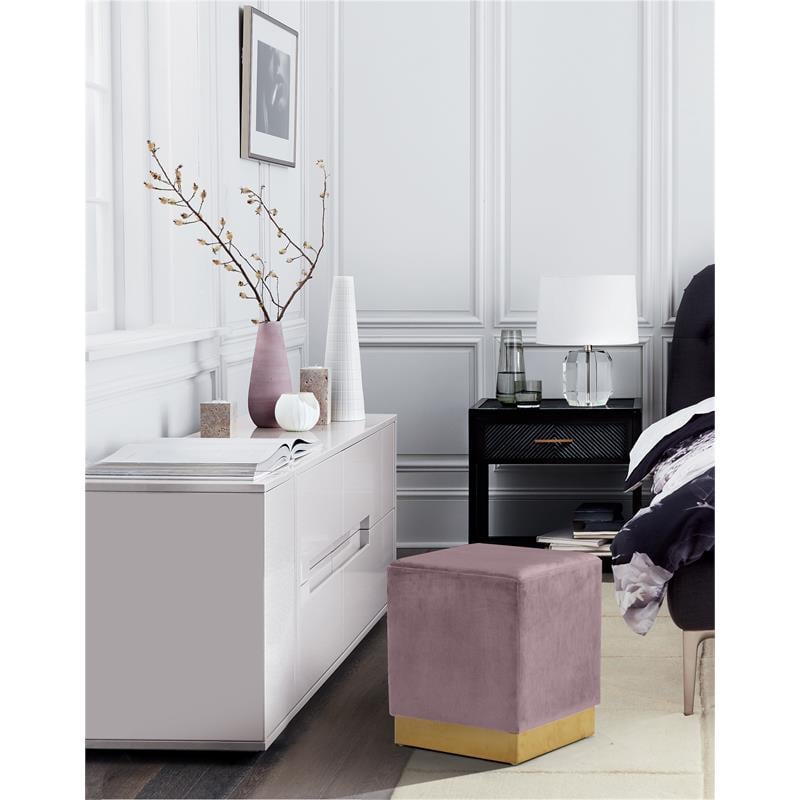 Meridian Furniture Jax Contemporary Velvet Ottoman/Stool in Pink