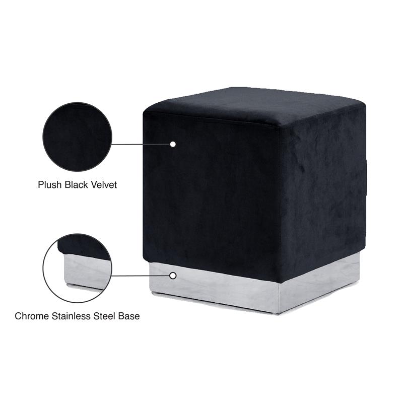 Meridian Furniture Jax Velvet Ottoman | Stool - Chrome Meridian Furniture Jax Velvet Ottoman | Stool - Chrome