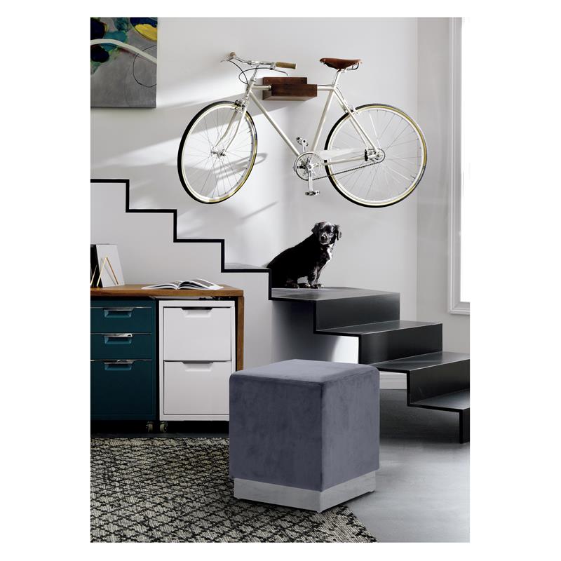 Meridian Furniture Jax Contemporary Velvet Ottoman/Stool in Gray