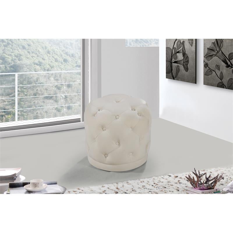 Meridian Furniture Harper Contemporary Velvet Ottoman/Stool in Cream