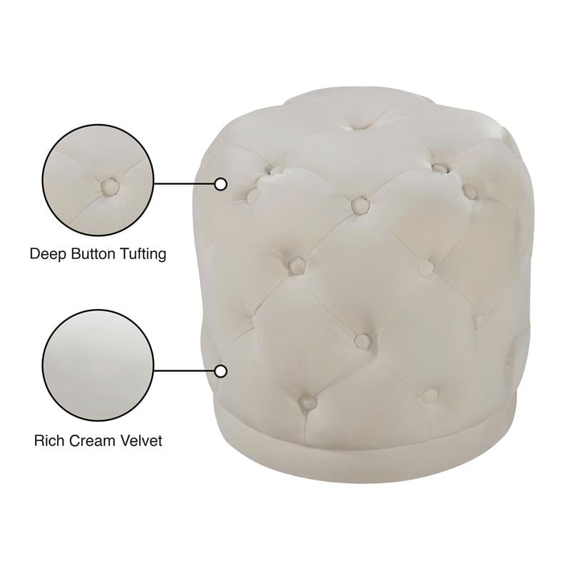 Meridian Furniture Harper Contemporary Velvet Ottoman/Stool in Cream