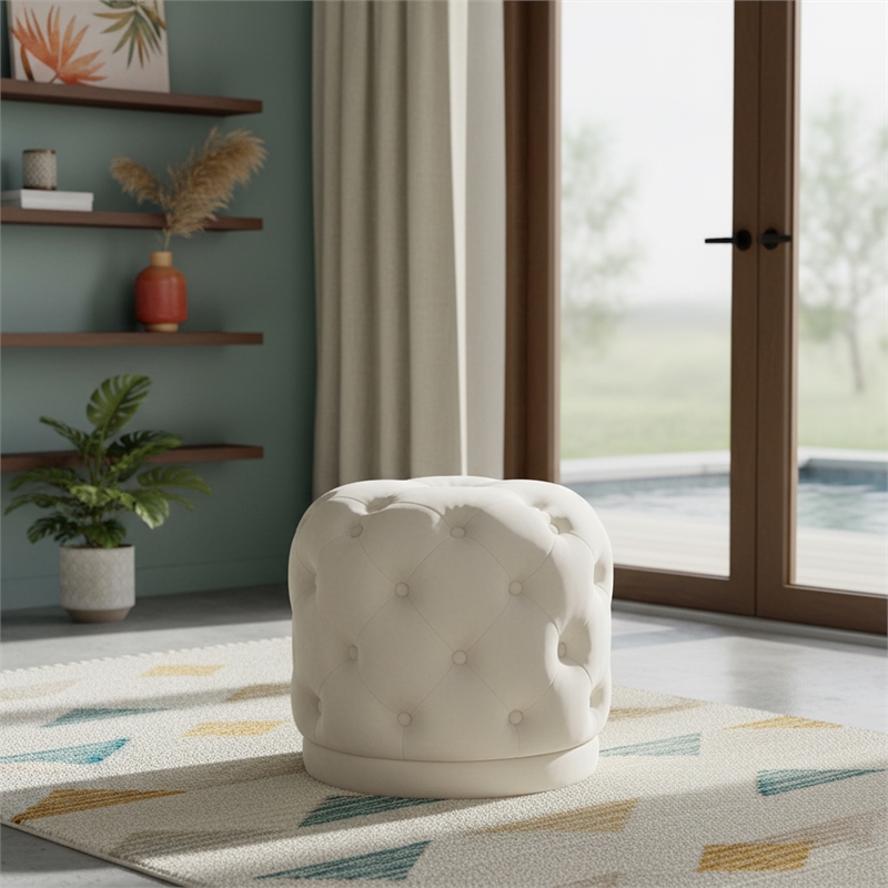 Meridian Furniture Harper Contemporary Velvet Ottoman/Stool in Cream