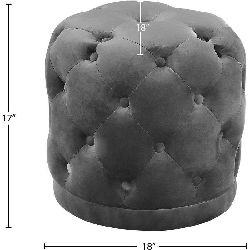 Meridian Furniture Harper Contemporary Velvet Ottoman/Stool in Gray