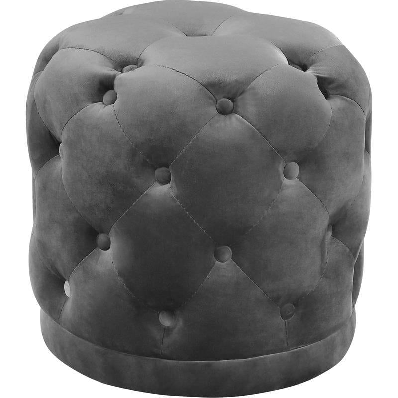 Meridian Furniture Harper Contemporary Velvet Ottoman/Stool in Gray