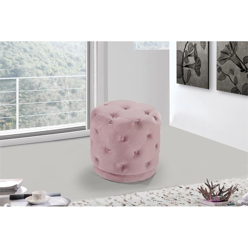 Meridian Furniture Harper Contemporary Velvet Ottoman/Stool in Pink
