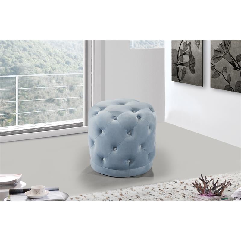 Meridian Furniture Harper Contemporary Velvet Ottoman/Stool in Sky Blue