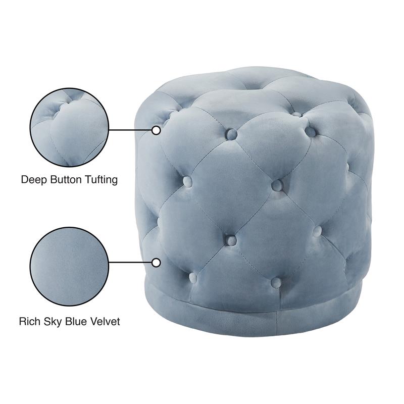 Meridian Furniture Harper Contemporary Velvet Ottoman/Stool in Sky Blue