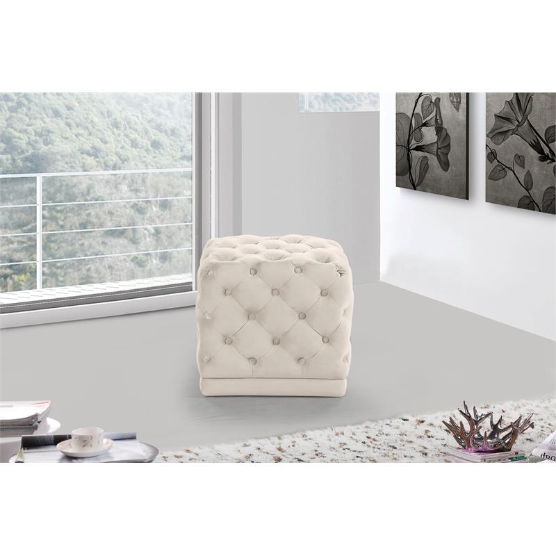 Meridian Furniture Stella Contemporary Velvet Ottoman/Stool in Cream