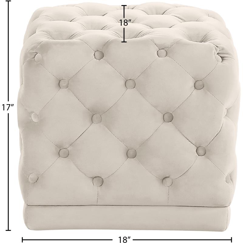Meridian Furniture Stella Contemporary Velvet Ottoman/Stool in Cream