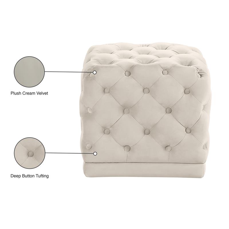 Meridian Furniture Stella Contemporary Velvet Ottoman/Stool in Cream