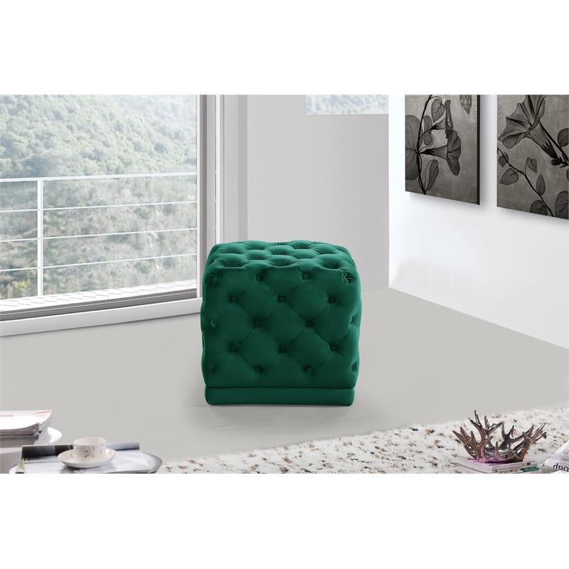 Meridian Furniture Stella Contemporary Velvet Ottoman/Stool in Green