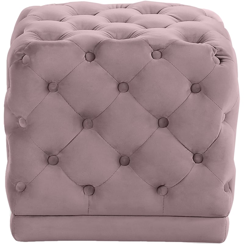 Meridian Furniture Stella Button Tufted Velvet Upholstered Ottoman/Stool in Pink