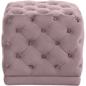 Meridian Furniture Stella Button Tufted Velvet Upholstered Ottoman/Stool in Pink