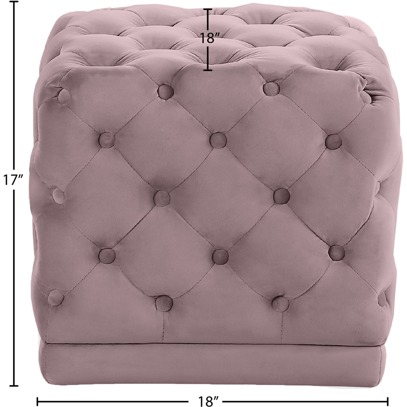 Meridian Furniture Stella Button Tufted Velvet Upholstered Ottoman/Stool in Pink