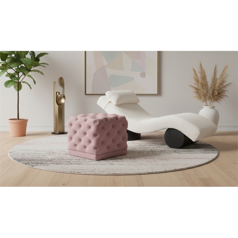 Meridian Furniture Stella Button Tufted Velvet Upholstered Ottoman/Stool in Pink