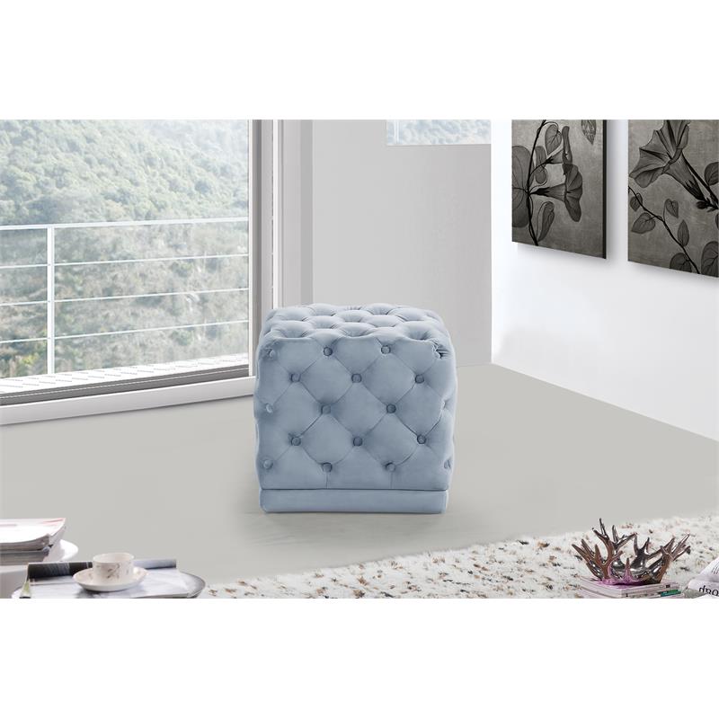 Meridian Furniture Stella Contemporary Velvet Ottoman/Stool in Sky Blue