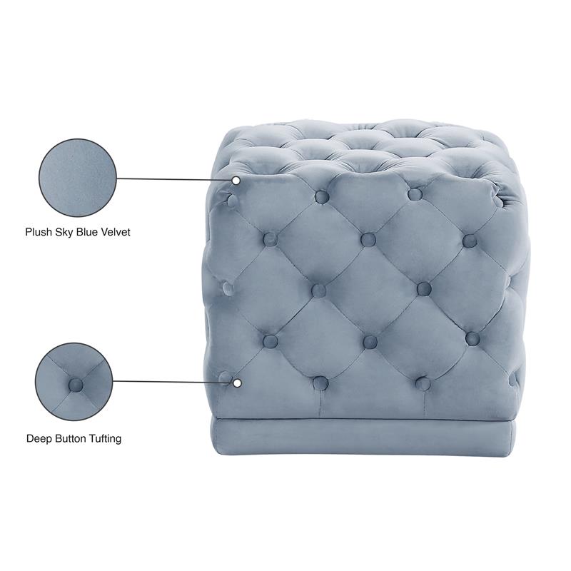 Meridian Furniture Stella Contemporary Velvet Ottoman/Stool in Sky Blue