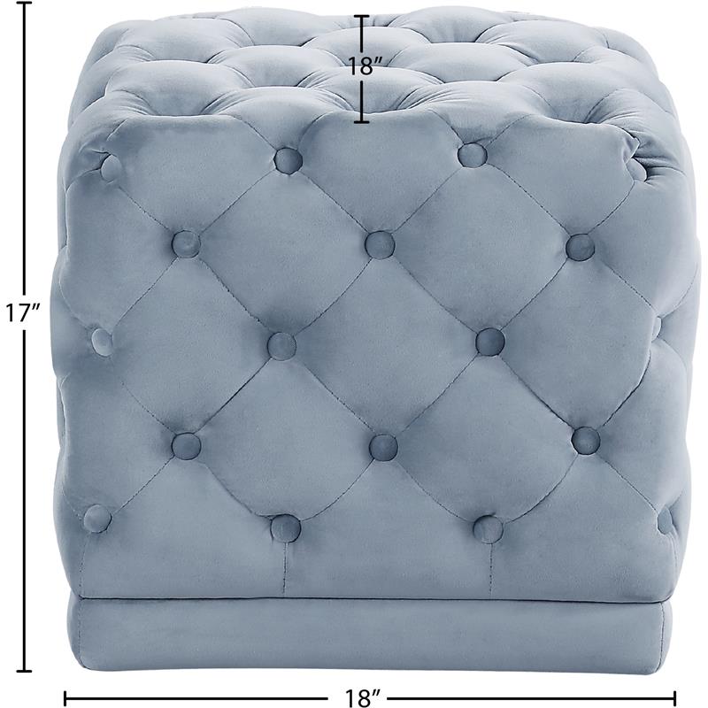 Meridian Furniture Stella Contemporary Velvet Ottoman/Stool in Sky Blue
