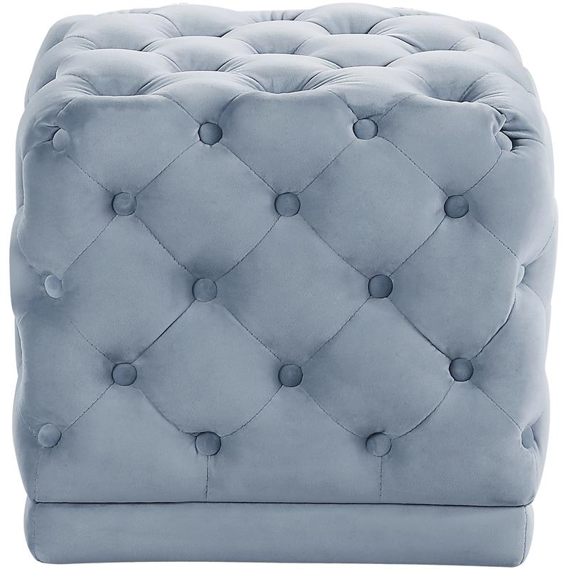 Meridian Furniture Stella Contemporary Velvet Ottoman/Stool in Sky Blue