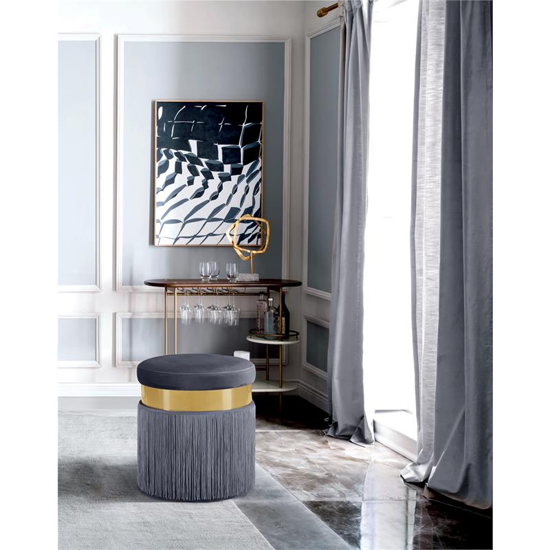 Meridian Furniture Yasmine Contemporary Velvet Ottoman/Stool in Gray