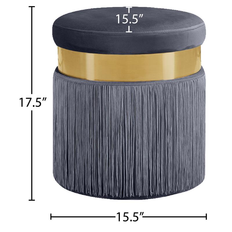 Meridian Furniture Yasmine Contemporary Velvet Ottoman/Stool in Gray