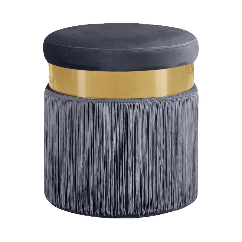 Meridian Furniture Yasmine Contemporary Velvet Ottoman/Stool in Gray