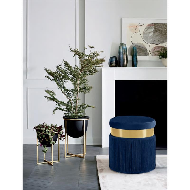 Meridian Furniture Yasmine Contemporary Velvet Ottoman/Stool in Navy